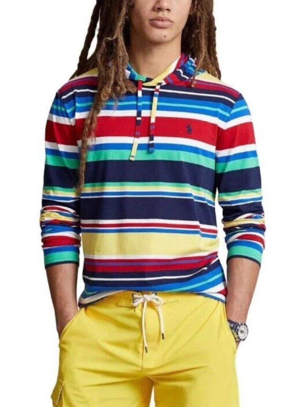 Polo Ralph Lauren Men's Striped Jersey Hooded T-Shirt Red Multi RL 2000 Sz XL
